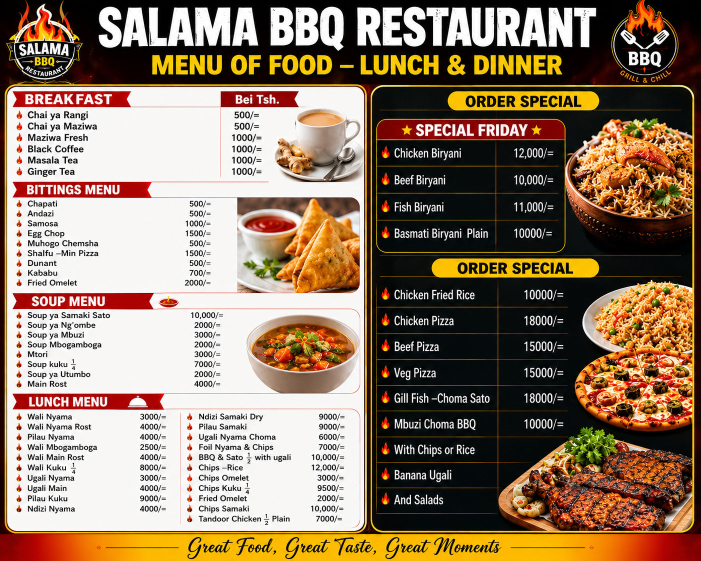 Salama BBQ restaurant menu